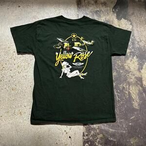 Y2K green B-25 Yellow Rose military shirt with provocative woman graphic shirt